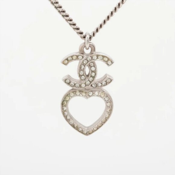 Chanel CC Logo Heart Rhinestone Necklace - Picture 1 of 5